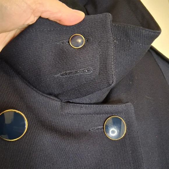 VINTAGE Anna Collection Saxonia Pure Virgin Wool Navy Blue Trench Coat - Picture 15 of 16